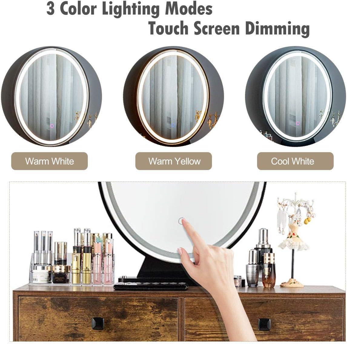 image:imageCHARMAID Makeup Vanity Table with Lighted Mirror 3 Lighting Sets Adjustable Brightness 2 Large Drawers Acrylic Storage Boxes Girls Bedroom Dressing Table Vanity Set with Stool Rustic BrownRustic Brown