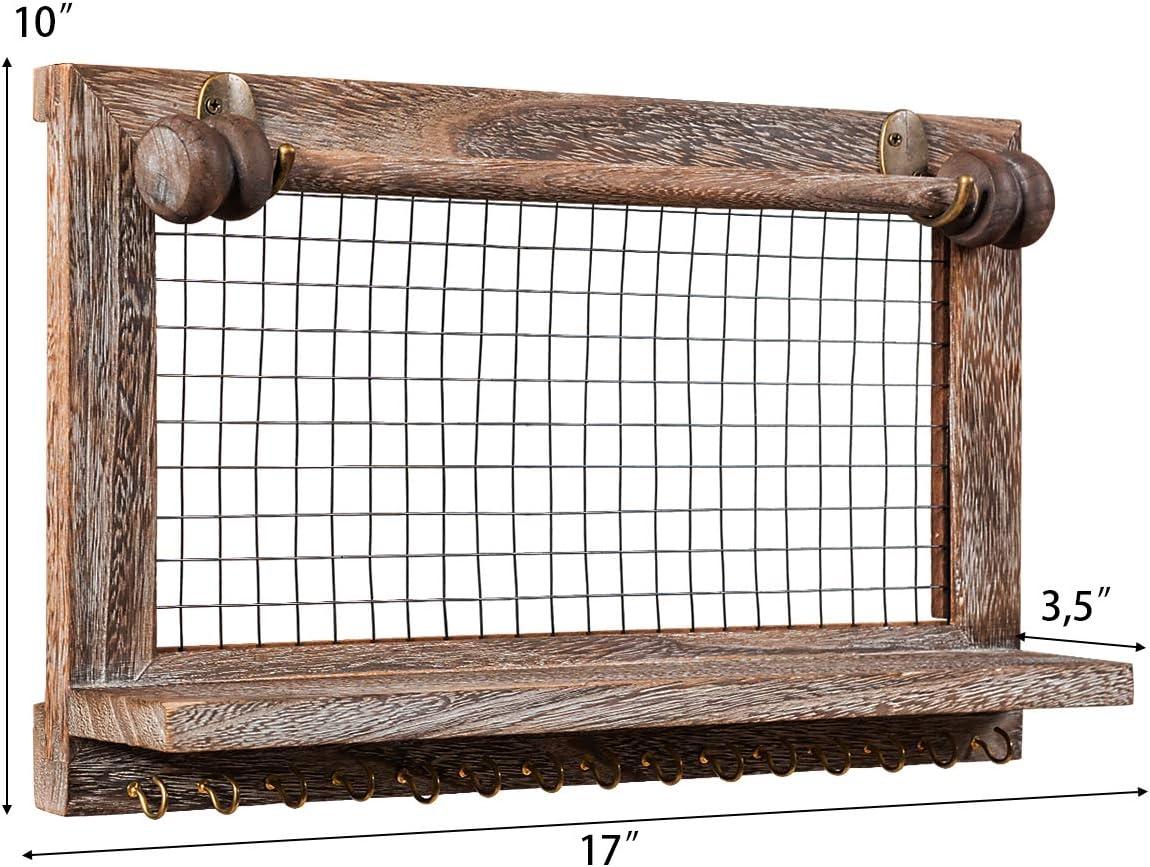 image:imageCHARMAID Rustic Jewelry Organizer Wall Mounted Wooden Wall Mount Jewelry Holder Display with Bracelet Rod for Earrings Necklaces and Many Other Accessories Wall Hanging Jewelry Organizers