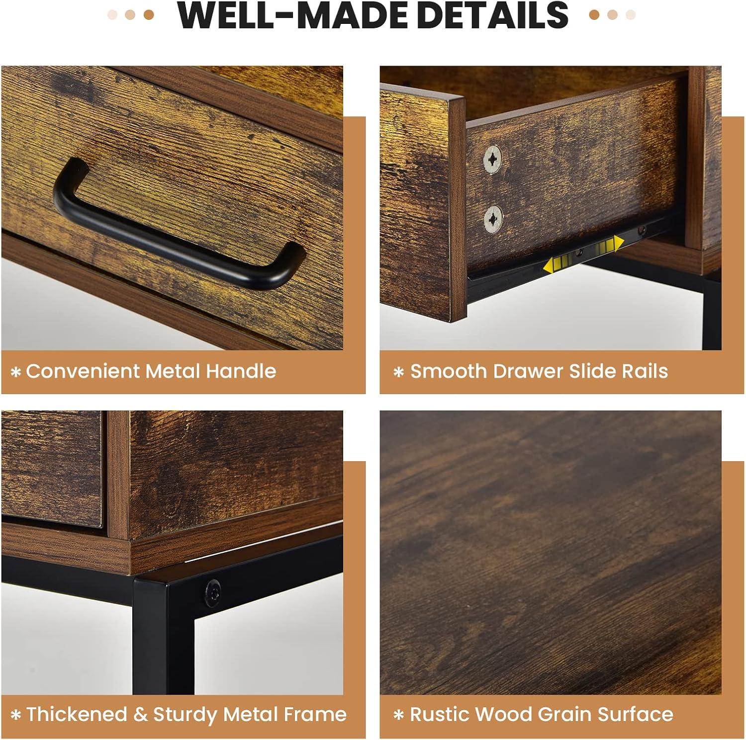 image:imageCHARMAID Rustic Vanity Table with 3Height Adjustable Left or Right Mirror Large Drawer Cosmetic Brush Storage Bag Included Sturdy Metal Frame Industrial Style Makeup Dressing Table Writing Desk