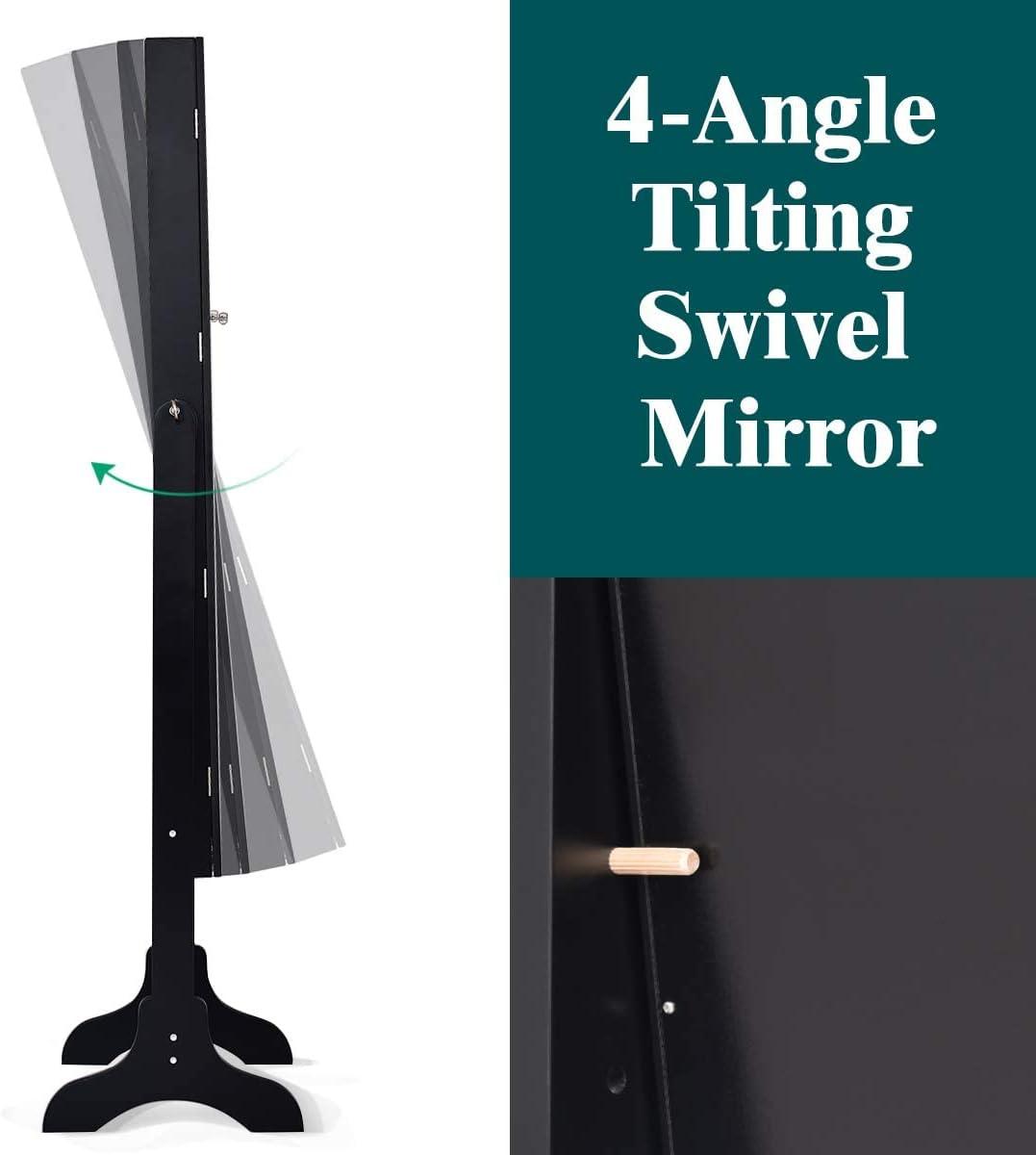 image:imageGiantex 2 LEDs Standing Jewelry Cabinet with Full Length Mirror Lockable Mirrored Jewelry Armoire with 2 Drawers 4 Adjustable Angles Jewelry Storage Organizer BrownBlack