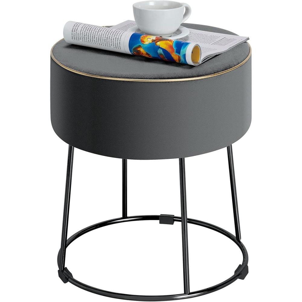 image:imageGiantex Round Footrest Stool Ottoman Velvet Vanity Sitting Stool Upholstered Side Table Seat wMetal Legs Thick Padded Seat amp NonSlip Foot Pads for Sofa Side Bedside Dressing Table Grey