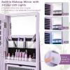 CHARMAID 360° Swivel Jewelry Armoire with Full Length Mirror, Rear Storage Shelves, Lockable Standing Jewelry Cabinet Organizer with Interior Vanity Mirror and 3-Color Lights (White)(Lavender)