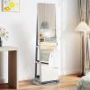 CHARMAID 360° Swivel Jewelry Armoire with Full Length Mirror, Rear Storage Shelves, Lockable Standing Jewelry Cabinet Organizer with Interior Vanity Mirror and 3-Color Lights (White)(Gray)