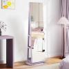CHARMAID 360° Swivel Jewelry Armoire with Full Length Mirror, Rear Storage Shelves, Lockable Standing Jewelry Cabinet Organizer with Interior Vanity Mirror and 3-Color Lights (Black)(Lavender)