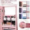 CHARMAID 360° Swivel Jewelry Armoire with Full Length Mirror, Rear Storage Shelves, Lockable Standing Jewelry Cabinet Organizer with Interior Vanity Mirror and 3-Color Lights (Black)(Pink)