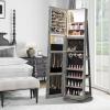 CHARMAID 360° Swivel Jewelry Armoire with Full Length Mirror, Rear Storage Shelves, Lockable Standing Jewelry Cabinet Organizer with Interior Vanity Mirror and 3-Color Lights (White)(Stone Gray)