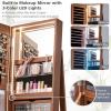 CHARMAID 360° Swivel Jewelry Armoire with Full Length Mirror, Rear Storage Shelves, Lockable Standing Jewelry Cabinet Organizer with Interior Vanity Mirror and 3-Color Lights (Black)(Walnut)