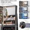 CHARMAID 360° Swivel Jewelry Armoire with Full Length Mirror, Rear Storage Shelves, Lockable Standing Jewelry Cabinet Organizer with Interior Vanity Mirror and 3-Color Lights (White)(Black)