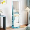 CHARMAID 360° Swivel Jewelry Armoire with Full Length Mirror, Rear Storage Shelves, Lockable Standing Jewelry Cabinet Organizer with Interior Vanity Mirror and 3-Color Lights (White)(Sky Blue)