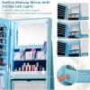 CHARMAID 360° Swivel Jewelry Armoire with Full Length Mirror, Rear Storage Shelves, Lockable Standing Jewelry Cabinet Organizer with Interior Vanity Mirror and 3-Color Lights (White)(Sky Blue)