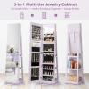 CHARMAID 360° Swivel Jewelry Armoire with Full Length Mirror, Rear Storage Shelves, Lockable Standing Jewelry Cabinet Organizer with Interior Vanity Mirror and 3-Color Lights (Black)(Lavender)