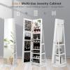 CHARMAID 360° Swivel Jewelry Armoire with Full Length Mirror, Rear Storage Shelves, Lockable Standing Jewelry Cabinet Organizer with Interior Vanity Mirror and 3-Color Lights (Black)(White)