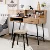 CHARMAID 42” Vanity Table with Large Drawer, 2 Small Drawers, Desktop Shelf, Open Storage Space, Sturdy Steel Legs, Modern Writing Desk with Top Hutch for Bedroom Home Office