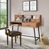 CHARMAID 42” Vanity Table with Large Drawer, 2 Small Drawers, Desktop Shelf, Open Storage Space, Sturdy Steel Legs, Modern Writing Desk with Top Hutch for Bedroom Home Office