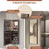 CHARMAID Jewelry Armoire Cabinet Wall Door Mounted, 3 Colors LED Light Strip, 47.2”H Full Length Mirror, Brush and Lipstick Storage, Lockable Jewelry Organizer Box with 4 Drawers (Brown)