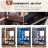 CHARMAID Jewelry Armoire Cabinet Wall Door Mounted, 3 Colors LED Light Strip, 47.2”H Full Length Mirror, Brush and Lipstick Storage, Lockable Jewelry Organizer Box with 4 Drawers (Brown)