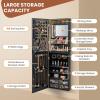 CHARMAID Jewelry Armoire Cabinet Wall Door Mounted, 3 Colors LED Light Strip, 47.2”H Full Length Mirror, Brush and Lipstick Storage, Lockable Jewelry Organizer Box with 4 Drawers (Black)