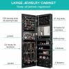 CHARMAID LED Strip Jewelry Armoire with 47.2″ H Full Length Mirror, Wall/Door Mounted Jewelry Organizer with Built-in Mirror, Flip-over Cosmetic Tray, 4 Drawers, Large Storage Jewelry Cabinet (Black)(Black)