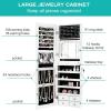 CHARMAID LED Strip Jewelry Armoire with 47.2″ H Full Length Mirror, Wall/Door Mounted Jewelry Organizer with Built-in Mirror, Flip-over Cosmetic Tray, 4 Drawers, Large Storage Jewelry Cabinet (Black)(White)