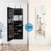 CHARMAID LED Strip Jewelry Armoire with 47.2″ H Full Length Mirror, Wall/Door Mounted Jewelry Organizer with Built-in Mirror, Flip-over Cosmetic Tray, 4 Drawers, Large Storage Jewelry Cabinet (Black)(Black)