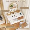 CHARMAID Makeup Vanity Table with Lighted Mirror, 3 Lighting Sets, Adjustable Brightness, 2 Large Drawers, Acrylic Storage Boxes, Girls Bedroom Dressing Table Vanity Set with Stool (Rustic Brown)(White)