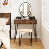 CHARMAID Makeup Vanity Table with Lighted Mirror, 3 Lighting Sets, Adjustable Brightness, 2 Large Drawers, Acrylic Storage Boxes, Girls Bedroom Dressing Table Vanity Set with Stool (Rustic Brown)(Rustic Brown)
