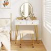 CHARMAID Makeup Vanity Table with Lighted Mirror, 3 Lighting Sets, Adjustable Brightness, 2 Large Drawers, Acrylic Storage Boxes, Girls Bedroom Dressing Table Vanity Set with Stool (Rustic Brown)(White)