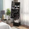 CHARMAID Rolling Jewelry Cabinet with Full Length Mirror, Lockable Standing Jewelry Armoire with Wheels, Steel Legs, Lipstick Brush Storage, Jewelry Organizer Box with Drawers (Rustic Brown)(Black)