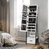 CHARMAID Rolling Jewelry Cabinet with Full Length Mirror, Lockable Standing Jewelry Armoire with Wheels, Steel Legs, Lipstick Brush Storage, Jewelry Organizer Box with Drawers (Rustic Brown)(White)