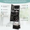 CHARMAID Rolling Jewelry Cabinet with Full Length Mirror, Lockable Standing Jewelry Armoire with Wheels, Steel Legs, Lipstick Brush Storage, Jewelry Organizer Box with Drawers (Rustic Brown)(Black)