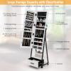 CHARMAID Rolling Jewelry Cabinet with Full Length Mirror, Lockable Standing Jewelry Armoire with Wheels, Steel Legs, Lipstick Brush Storage, Jewelry Organizer Box with Drawers (Rustic Brown)(White)