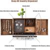CHARMAID Rustic Jewelry Organizer Cabinet Wall Mounted with Barn Door Decor, Vintage Wooden Hanging Jewelry Holder Box for Earrings, Necklaces, Bracelets and Rings with Additional Hook Organizer
