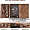 CHARMAID Rustic Jewelry Organizer Cabinet Wall Mounted with Barn Door Decor, Vintage Wooden Hanging Jewelry Holder Box for Earrings, Necklaces, Bracelets and Rings with Additional Hook Organizer