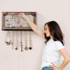 CHARMAID Rustic Jewelry Organizer Wall Mounted, Wooden Wall Mount Jewelry Holder Display with Bracelet Rod, for Earrings, Necklaces, and Many Other Accessories, Wall Hanging Jewelry Organizers