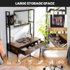 CHARMAID Rustic Vanity Table with 3-Height Adjustable Left or Right Mirror, Large Drawer, Cosmetic Brush Storage Bag Included, Sturdy Metal Frame, Industrial Style Makeup Dressing Table Writing Desk
