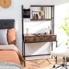 CHARMAID Rustic Vanity Table with 3-Height Adjustable Left or Right Mirror, Large Drawer, Cosmetic Brush Storage Bag Included, Sturdy Metal Frame, Industrial Style Makeup Dressing Table Writing Desk