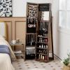 CHARMAID Standing Jewelry Armoire with Tall Full Length Mirror, 2-in-1 Lockable Jewelry Cabinet Organizer with Large Storage Capacity, Inside Makeup Mirror, Stable Base, Easy Assembly (White)(Rustic Brown)