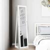CHARMAID Standing Jewelry Armoire with Tall Full Length Mirror, 2-in-1 Lockable Jewelry Cabinet Organizer with Large Storage Capacity, Inside Makeup Mirror, Stable Base, Easy Assembly (White)(White)