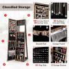 CHARMAID Standing Jewelry Armoire with Tall Full Length Mirror, 2-in-1 Lockable Jewelry Cabinet Organizer with Large Storage Capacity, Inside Makeup Mirror, Stable Base, Easy Assembly (White)(Rustic Brown)