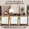 CHARMAID Vanity Desk with 3-Color Lighted Flip Top Mirror, 7 Storage Compartments, Side Organizers, USB Port, Makeup Dressing Table Set Writing Desk with Cushioned Stool, Easy Assembly, Rustic Brown