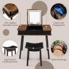 CHARMAID Vanity Desk with 3-Color Lighted Flip Top Mirror, 7 Storage Compartments, Side Organizers, USB Port, Makeup Dressing Table Set Writing Desk with Cushioned Stool, Easy Assembly, Rustic Brown