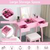 CHARMAID Vanity Set with Flip Top Mirror, 2 Drawers and 9 Storage Compartments, Removable Dividers, Cushioned Stool, Writing Desk Makeup Dressing Table for Kids Girls Women, Easy Assembly (Pink)(Pink)