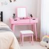 CHARMAID Vanity Set with Flip Top Mirror, 2 Drawers and 9 Storage Compartments, Removable Dividers, Cushioned Stool, Writing Desk Makeup Dressing Table for Kids Girls Women, Easy Assembly (Pink)(Pink)