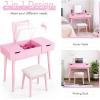 CHARMAID Vanity Set with Flip Top Mirror, 2 Drawers and 9 Storage Compartments, Removable Dividers, Cushioned Stool, Writing Desk Makeup Dressing Table for Kids Girls Women, Easy Assembly (Pink)(Pink)