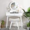 CHARMAID Vanity Stool, Makeup Dressing Stool with Concave Seat Surface, Padded Cushioned Bench with Rubberwood Legs, Modern Piano Seat, Capacity 330lbs, Easy Assembly (White & Beige)
