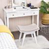 CHARMAID Vanity Stool, Makeup Dressing Stool with Concave Seat Surface, Padded Cushioned Bench with Rubberwood Legs, Modern Piano Seat, Capacity 330lbs, Easy Assembly (White & Beige)