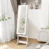 Giantex 2 LEDs Standing Jewelry Cabinet with Full Length Mirror, Lockable Mirrored Jewelry Armoire with 2 Drawers, 4 Adjustable Angles, Jewelry Storage Organizer, Brown(White)