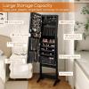 Giantex 2 LEDs Standing Jewelry Cabinet with Full Length Mirror, Lockable Mirrored Jewelry Armoire with 2 Drawers, 4 Adjustable Angles, Jewelry Storage Organizer, Brown(Black)