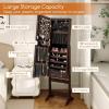 Giantex 2 LEDs Standing Jewelry Cabinet with Full Length Mirror, Lockable Mirrored Jewelry Armoire with 2 Drawers, 4 Adjustable Angles, Jewelry Storage Organizer, Brown(Brown)