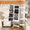 Giantex 2 LEDs Standing Jewelry Cabinet with Full Length Mirror, Lockable Mirrored Jewelry Armoire with 2 Drawers, 4 Adjustable Angles, Jewelry Storage Organizer, Brown(White)